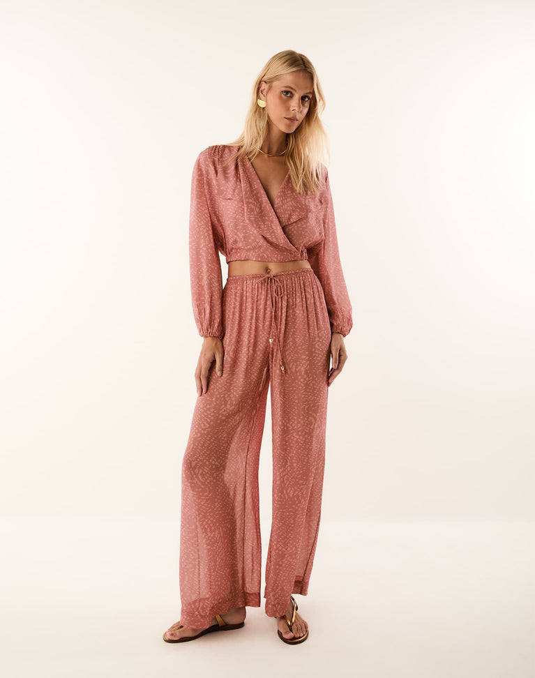 Devon Long Sleeve Blouse - Ocean Mesh Rose XS
