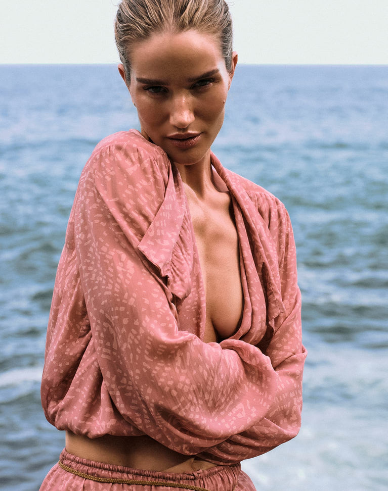 Devon Long Sleeve Blouse - Ocean Mesh Rose XS