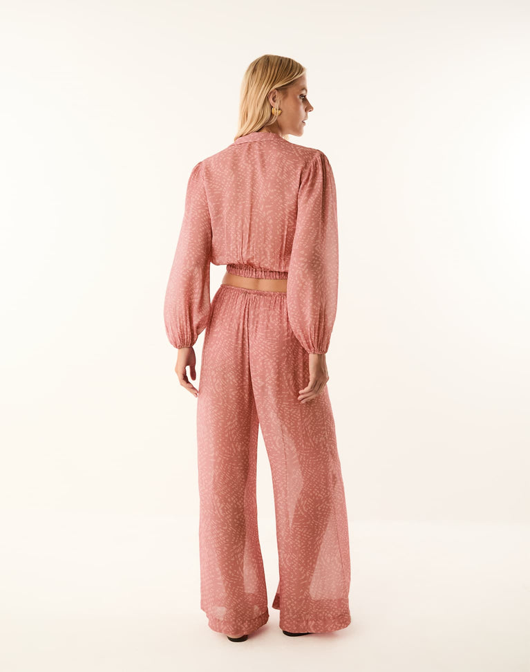 Devon Long Sleeve Blouse - Ocean Mesh Rose XS