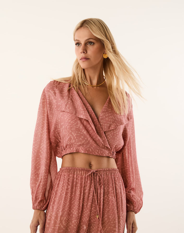 Devon Long Sleeve Blouse - Ocean Mesh Rose XS