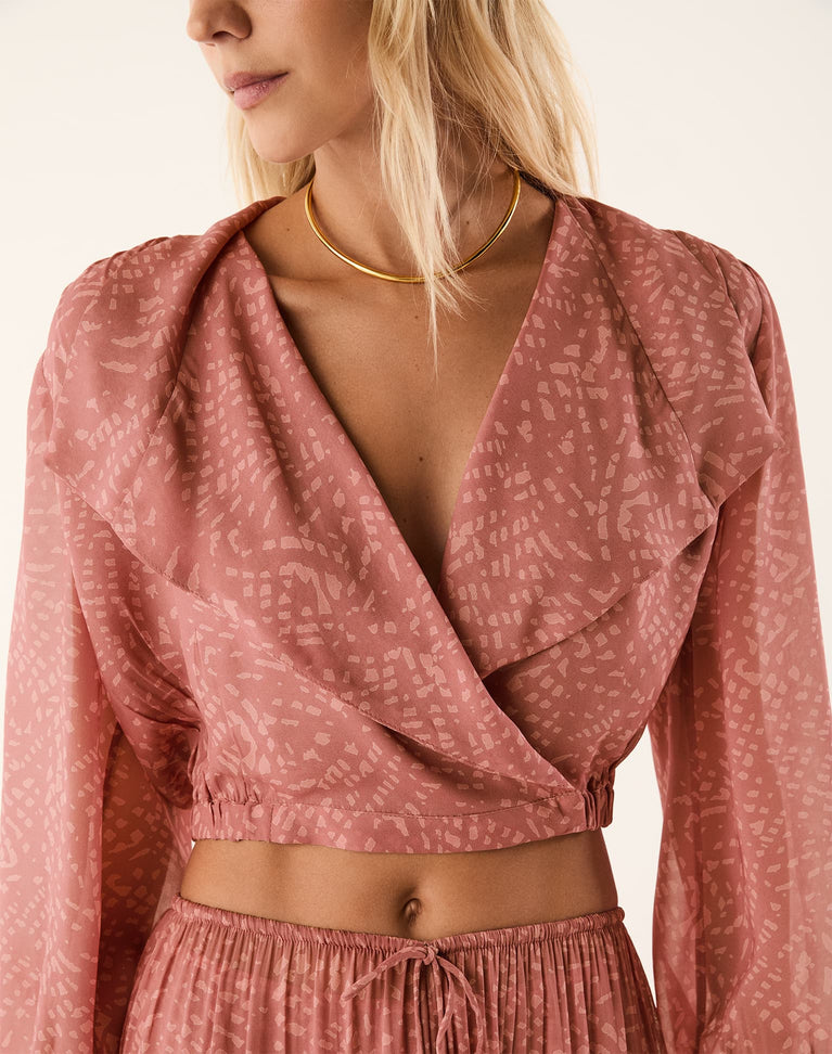 Devon Long Sleeve Blouse - Ocean Mesh Rose XS
