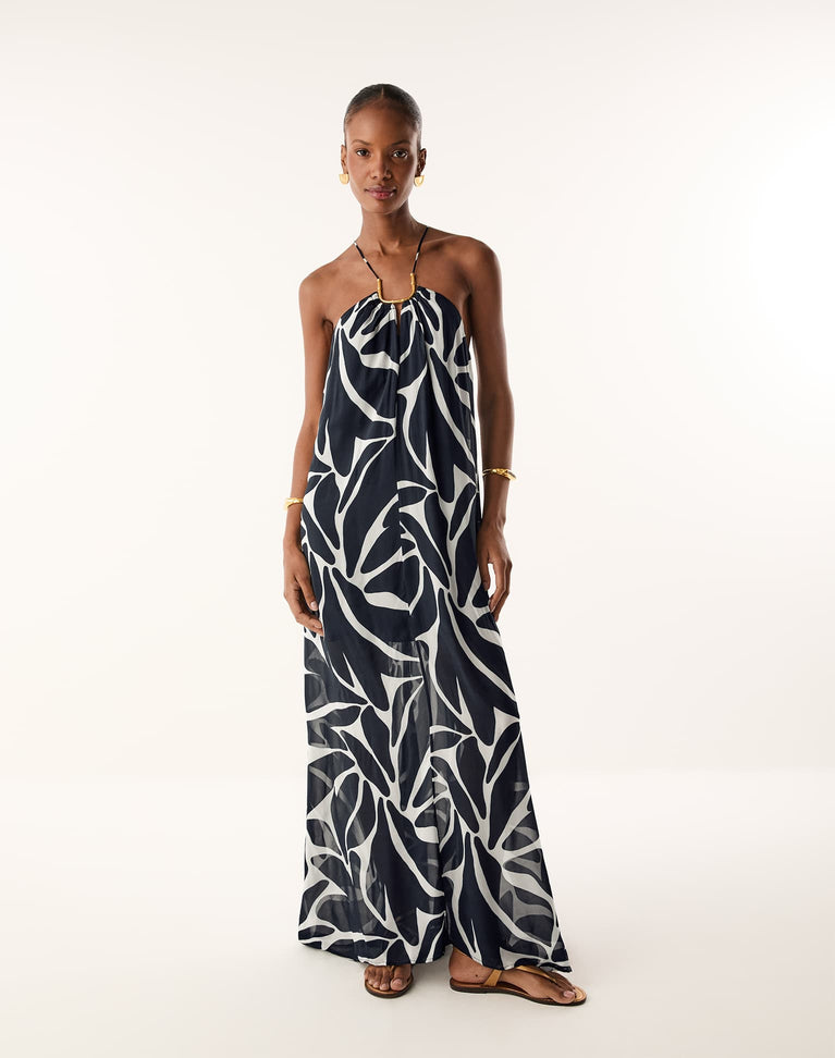Emily Long Dress - Leafscape Blue XS