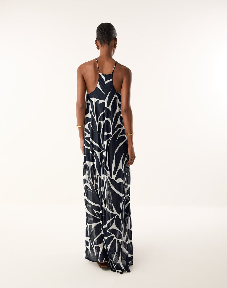 Emily Long Dress - Leafscape Blue XS