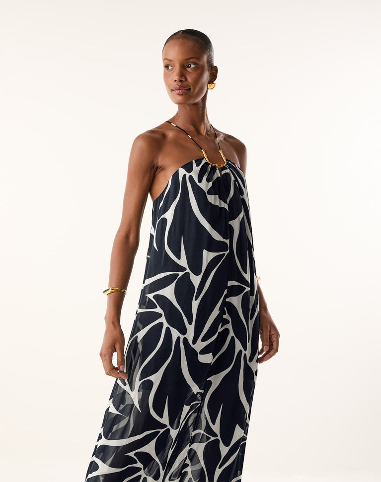 Emily Long Dress - Leafscape Blue XS