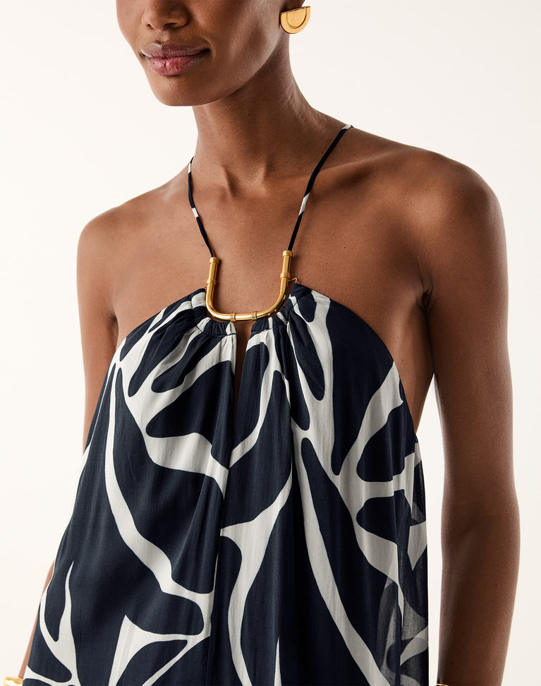 Emily Long Dress - Leafscape Blue XS