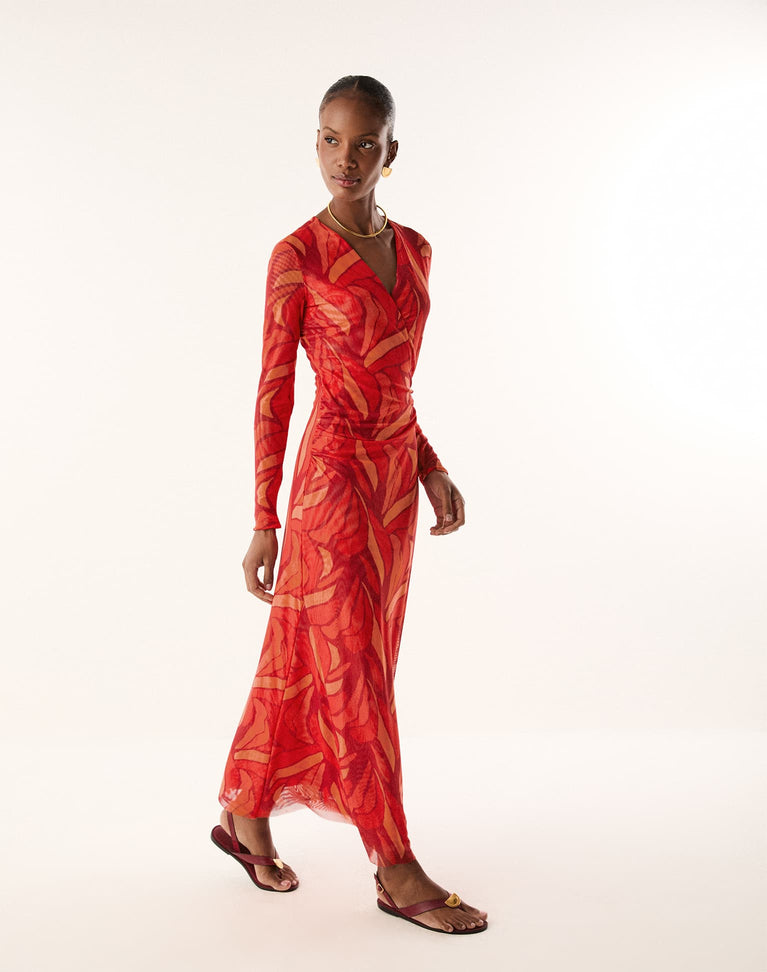 Ruama Long Sleeve Dress - Red Petals XS