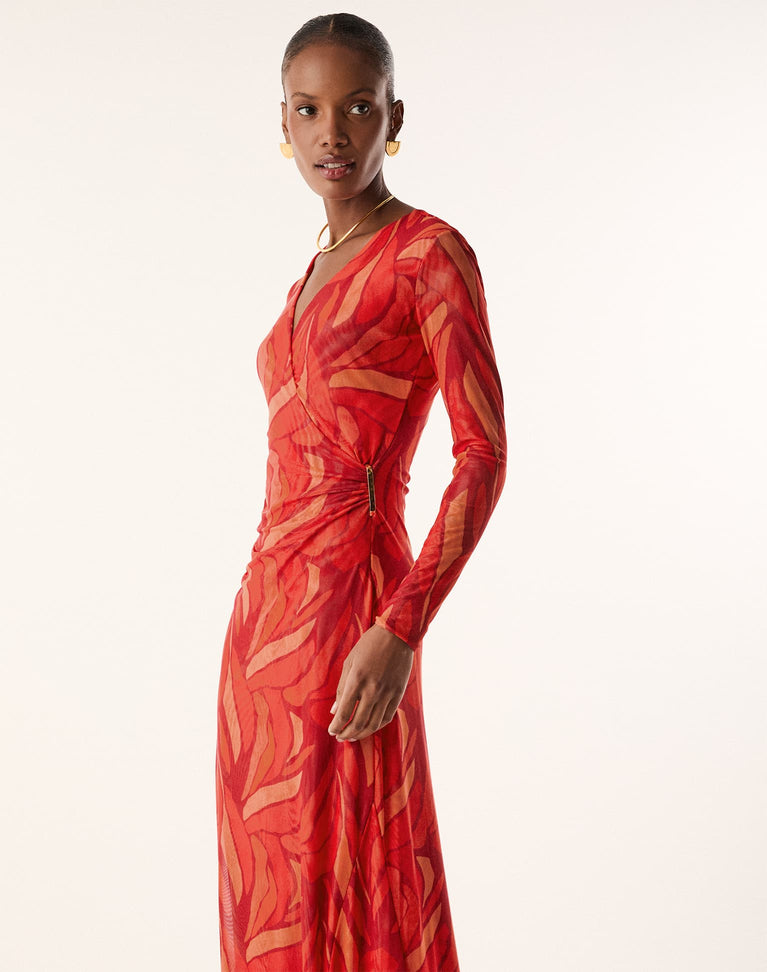 Ruama Long Sleeve Dress - Red Petals XS