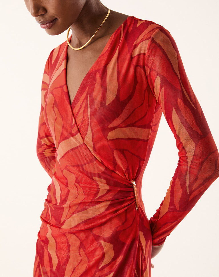 Ruama Long Sleeve Dress - Red Petals XS