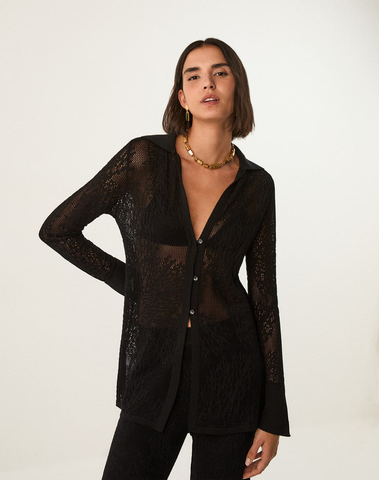 Knit Eiman Long Sleeve Shirt - Black XS
