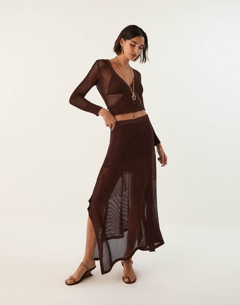 Knit Reese Long Sleeve Blouse - Mocha XS
