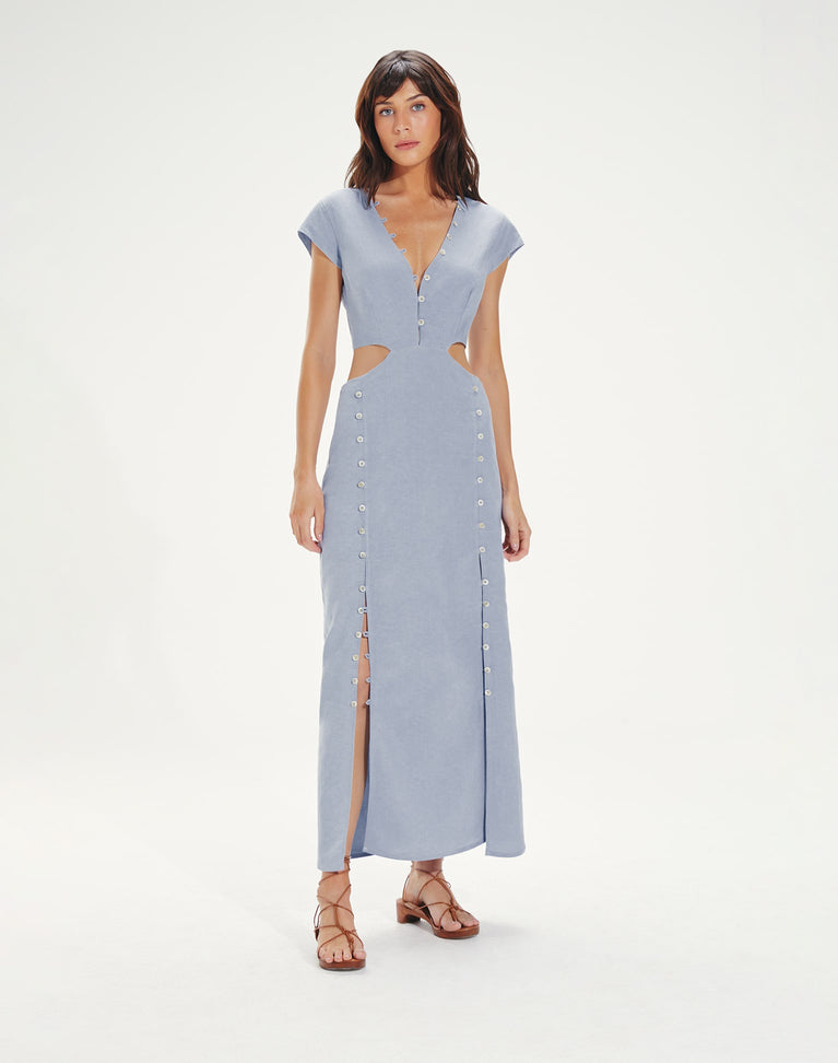Angelina Detail Long Dress (exchange only) - Blue Jeans