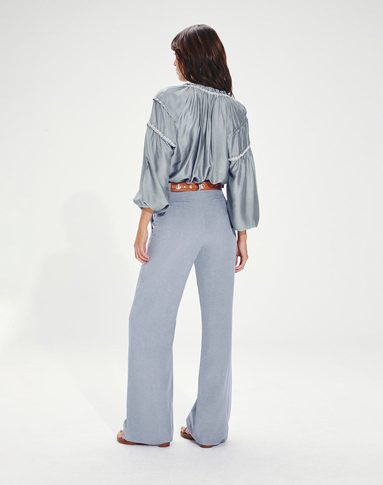 Cami Detail Long Sleeve Blouse - Blue Jeans