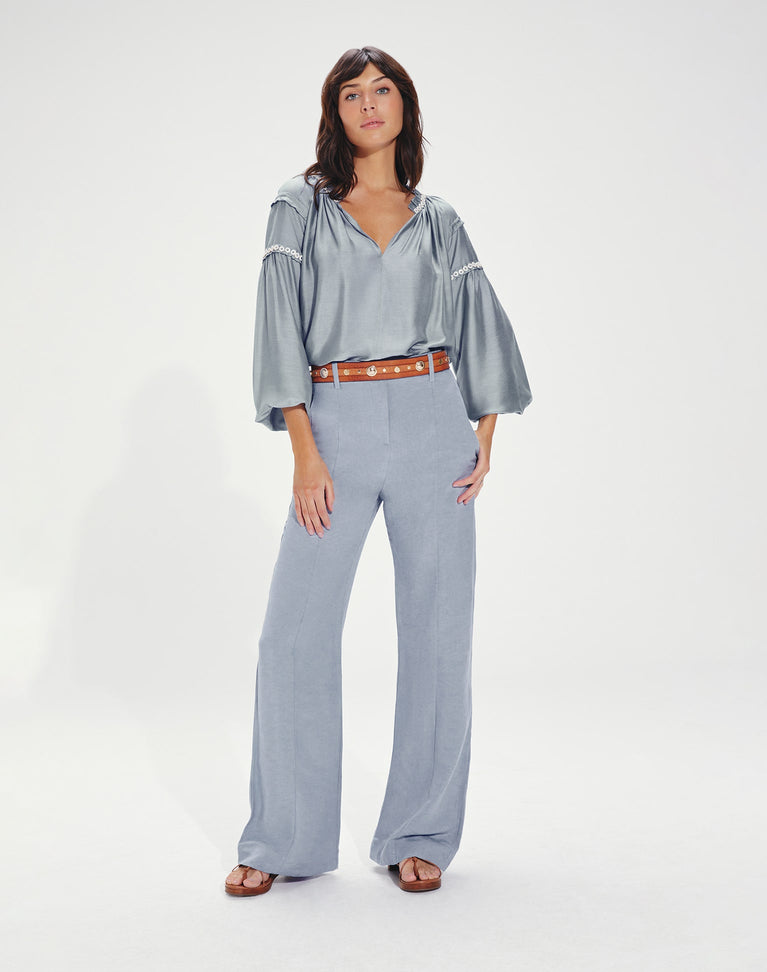 Cami Detail Long Sleeve Blouse - Blue Jeans