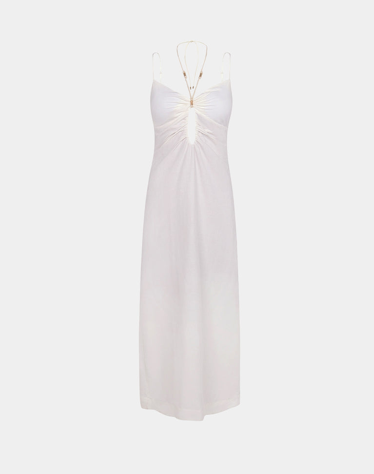 Daisy Detail Long Dress - Off White