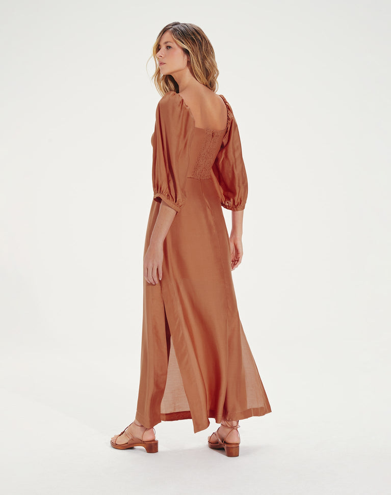 Eleanor Detail Long Dress - Rust