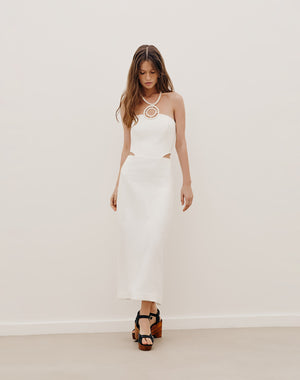 Jane Detail Long Dress - Off White