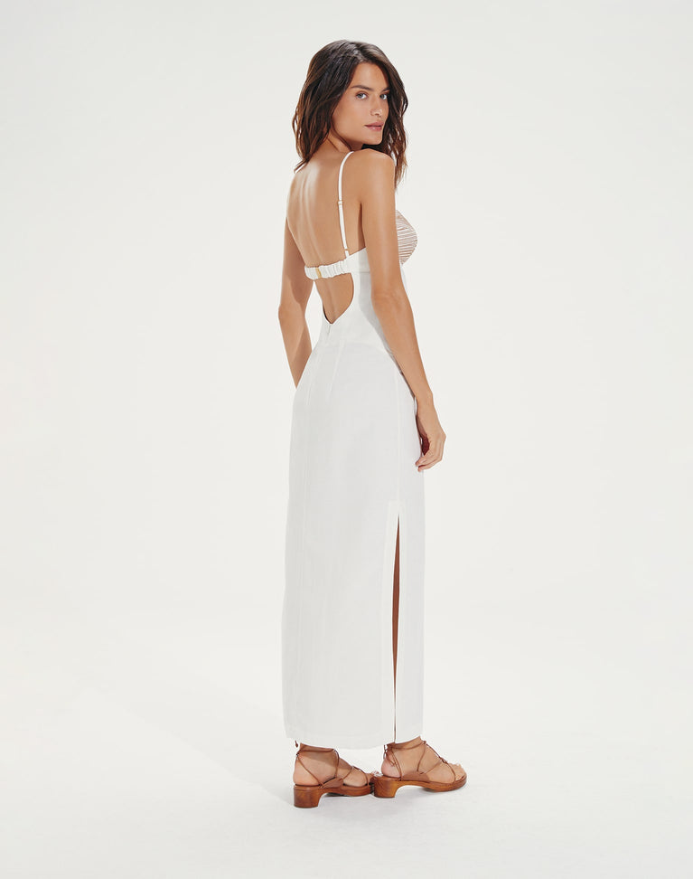 Phoebe Detail Long Dress - Off White